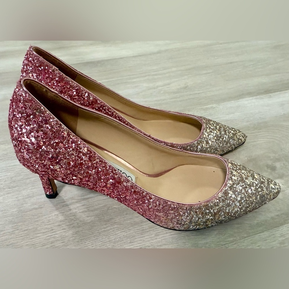 Jimmy Choo Pumps Women Size 35-4.5 Pink Silver Glitter Romy Pointed Toe Sparkle - Picture 13 of 15